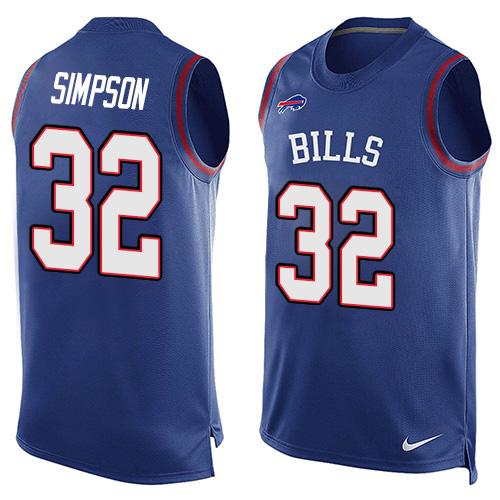 Nike Bills #32 O. J. Simpson Royal Blue Team Color Men's Stitched NFL Limited Tank Top Jersey - Click Image to Close